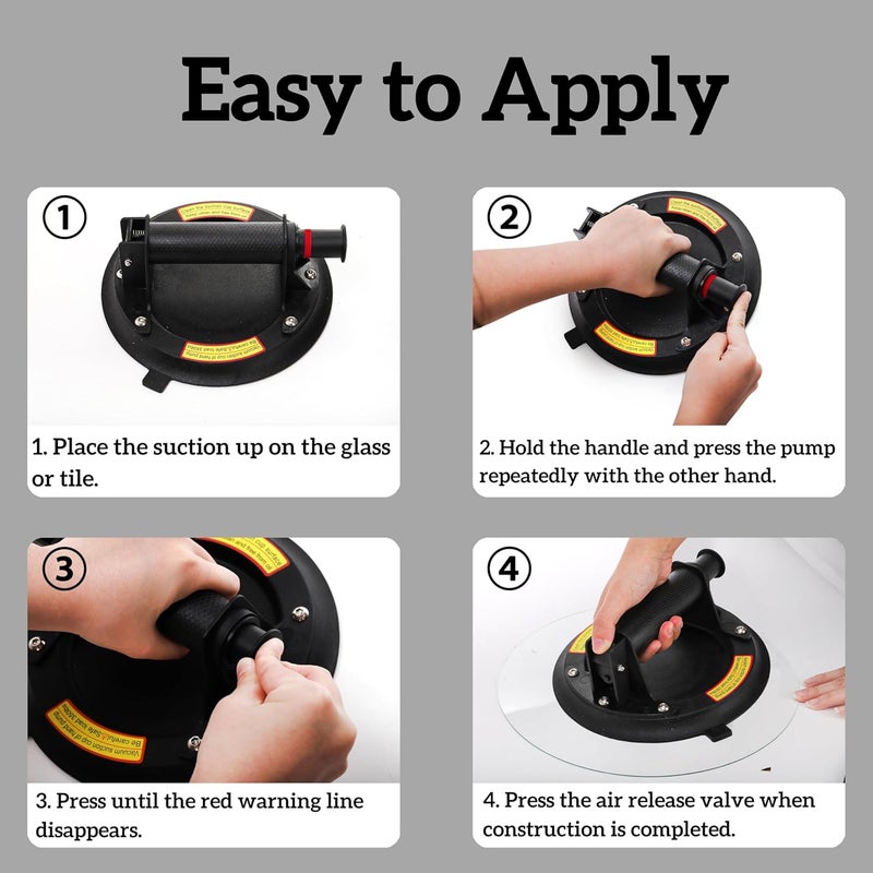 Goaste 2 Pack 8" Glass Suction Cups to Lift Large Glass, Vacuum Suction Cups Lifter with Handle, Heavy Duty Tile Suction Cup Tool for Granite, Glasses, Tile, Window Replacement, 440lbs Load Capacity - Image 5